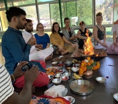 Havan fire ceremony at the ashram